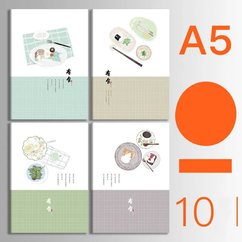 10-pack of kraft paper notebooks with thread binding in A5 and B5 sizes with various cover designs