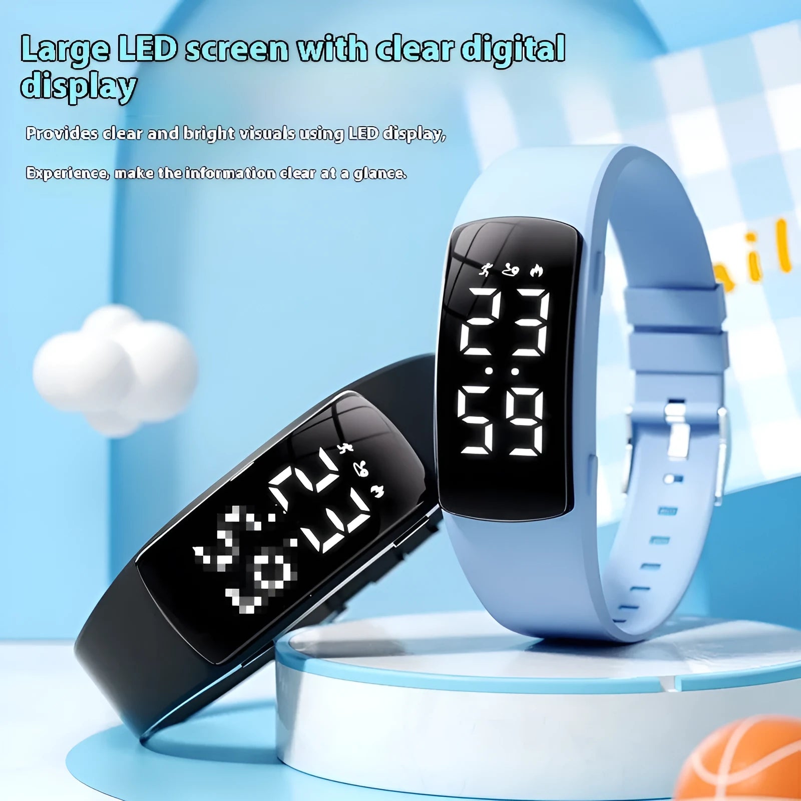 Smart waterproof vibration alarm watch with LED display on a silicone strap in various colours
