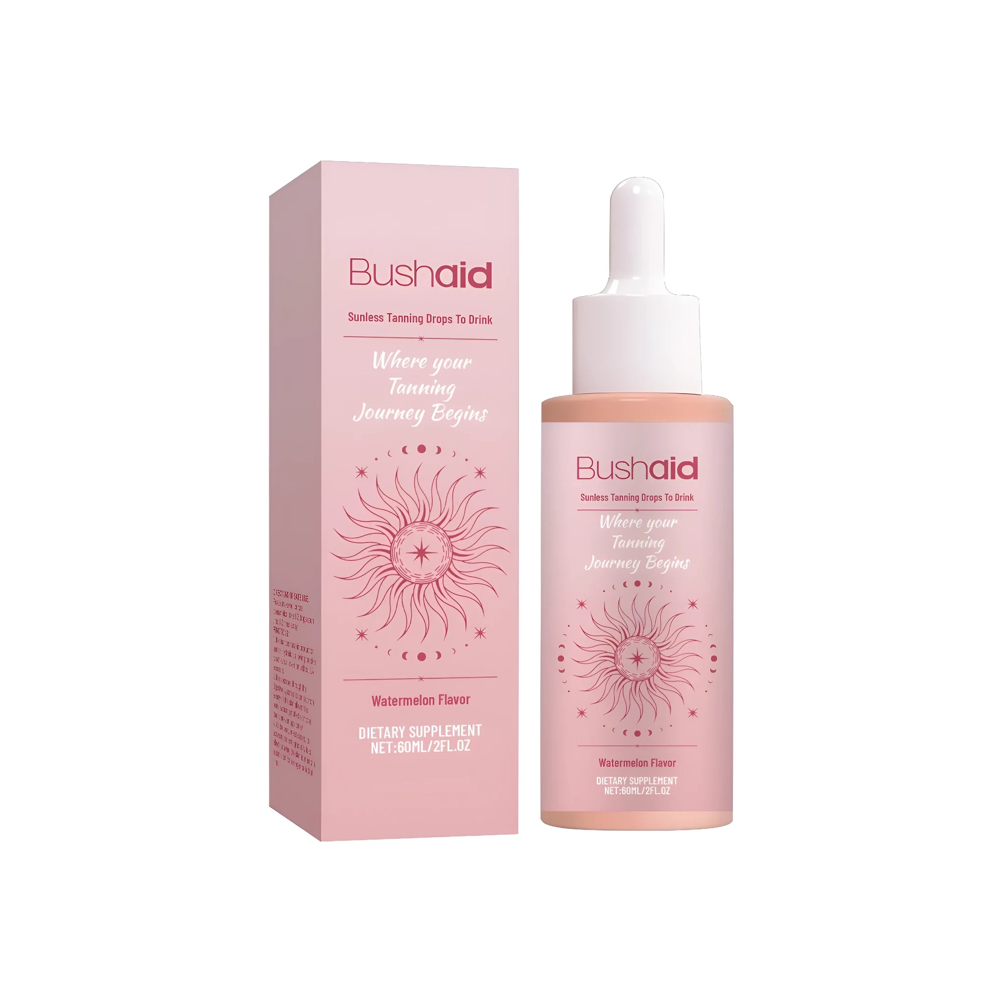 60ml bottle of tanning drops supplement with a dropper, for drinkable sunless tanning support.