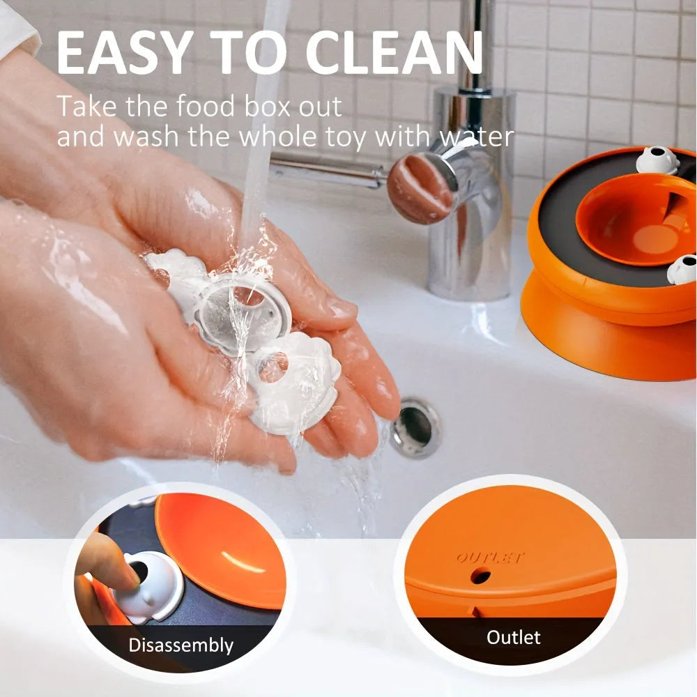 Interactive cat slow feeder raised bowl 15-degree tilt orange colour 210x210x121mm