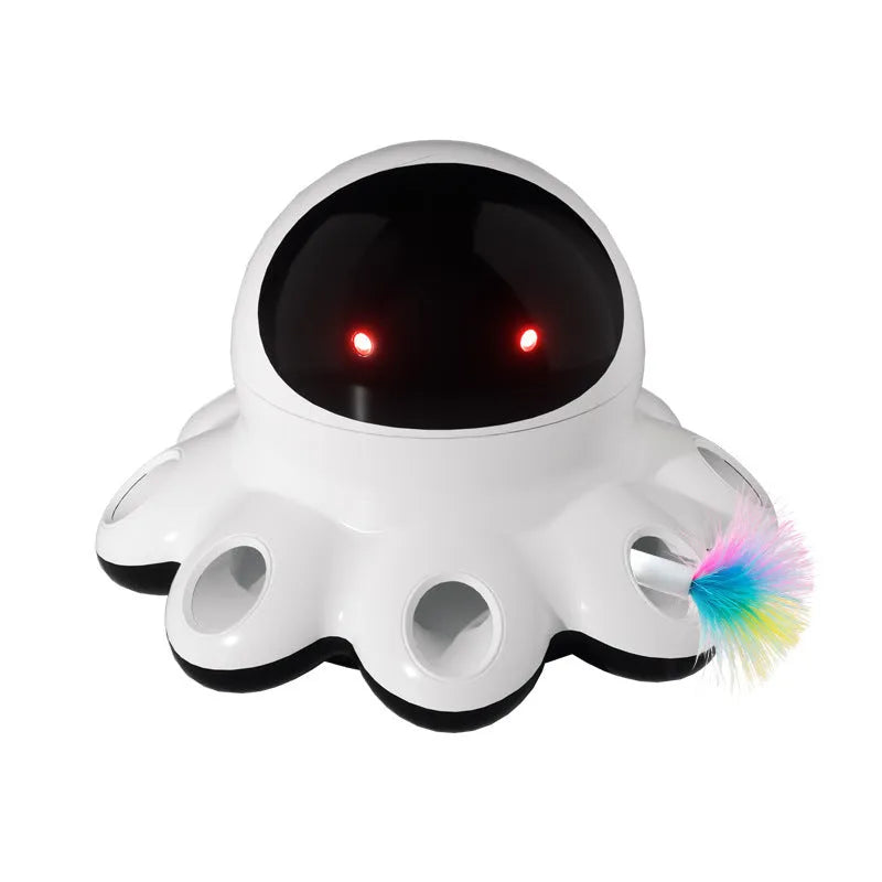 Automatic electric cat toy teaser with feather wand, USB-C charging port, ABS plastic body in various colours