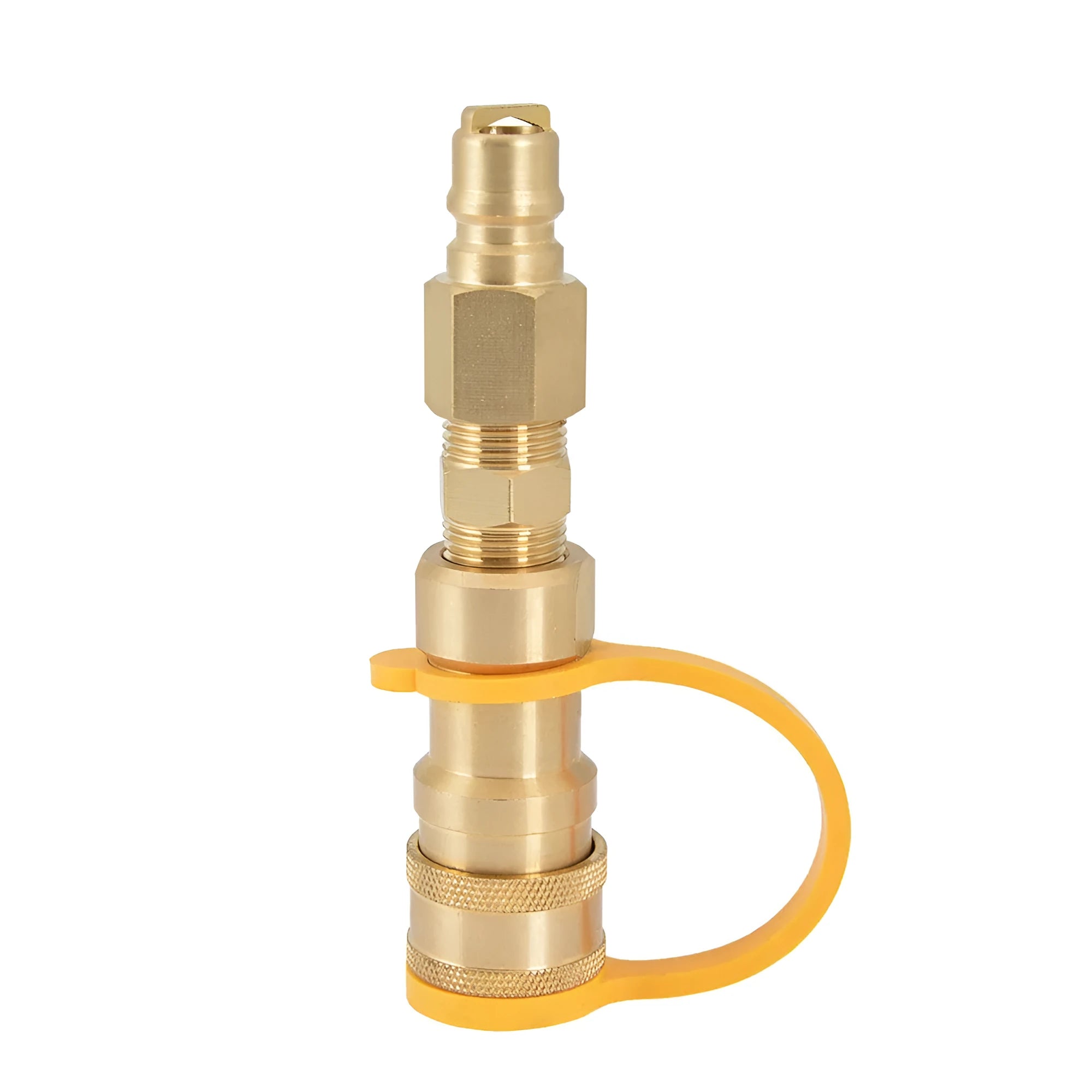 Gold brass propane tank connector with 3/8 inch American standard thread