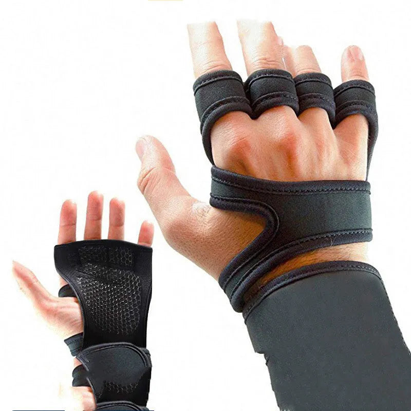 New sports half finger gloves with non-slip silicone palm protection for fitness equipment, black colour