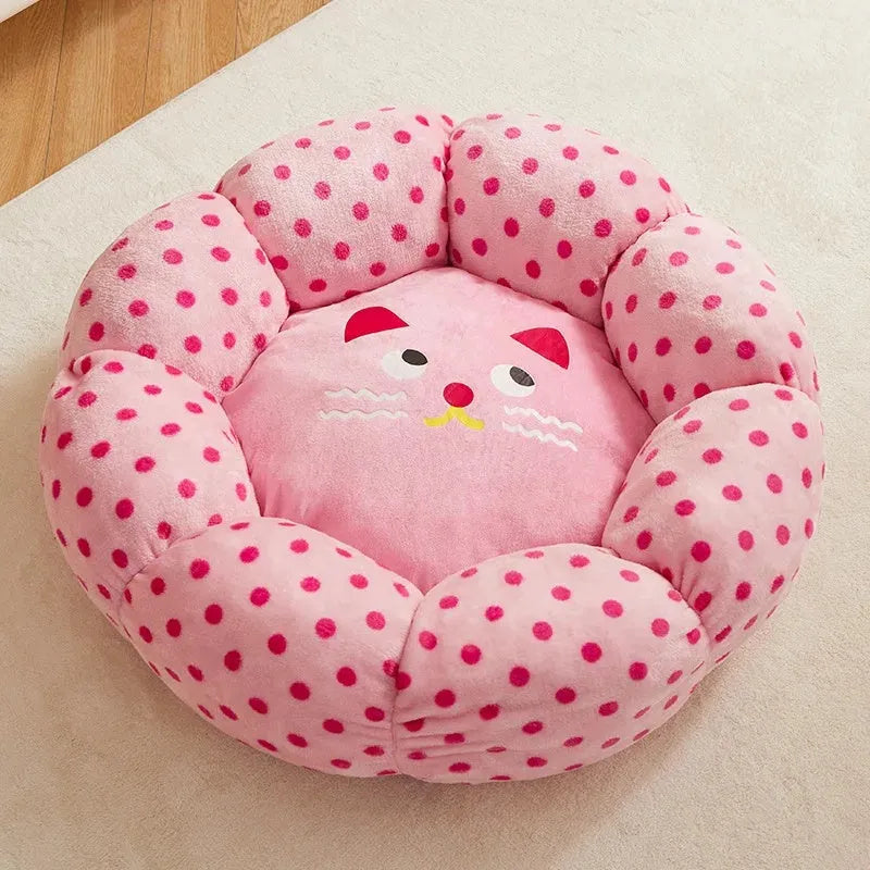 Pink dot fabric cat bed in 45cm and 65cm diameter options for pets up to 20 pounds