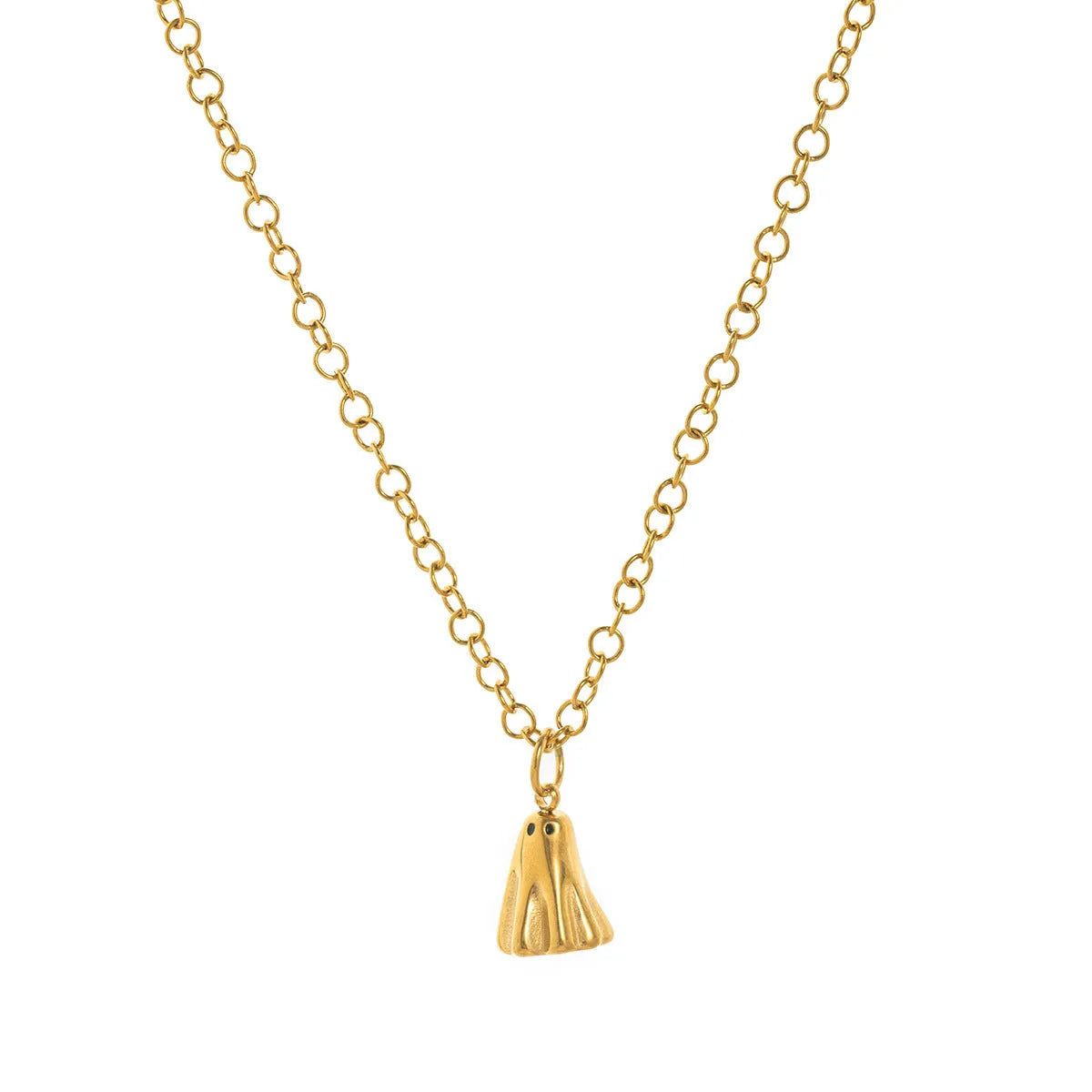 Ghost pendant necklace with titanium steel pendant on stainless steel twisted chain, available in three chain styles