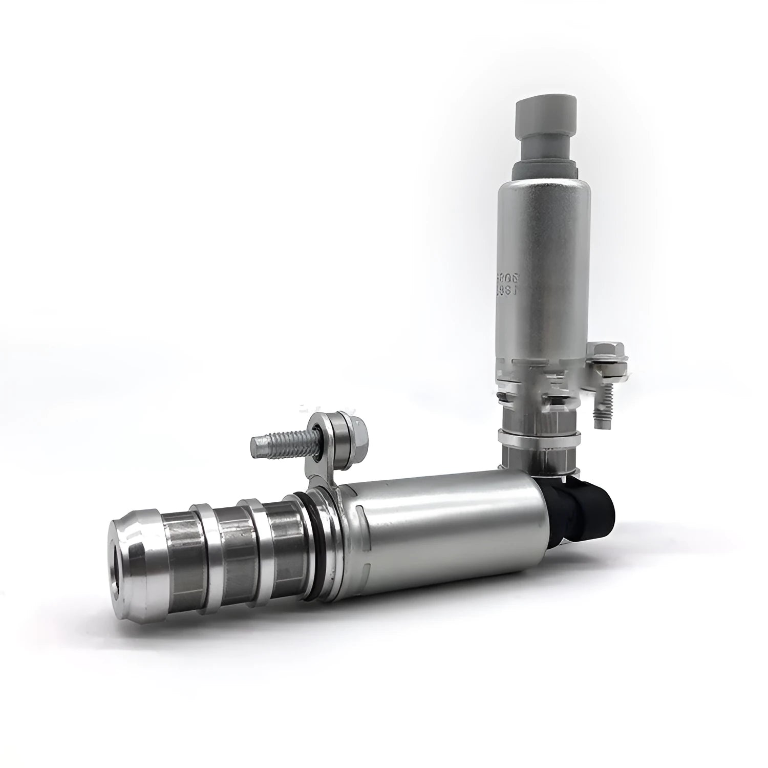 A pair of metallic VVT oil control solenoid valves for Buick and Chevrolet vehicles.