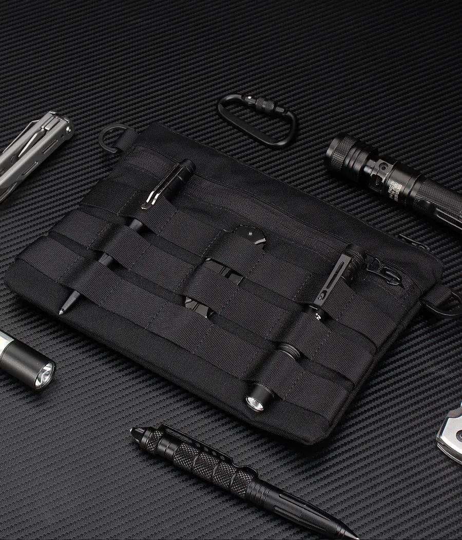 Black Oxford cloth portable outdoor tactical pouch measuring 18cm by 3.5cm