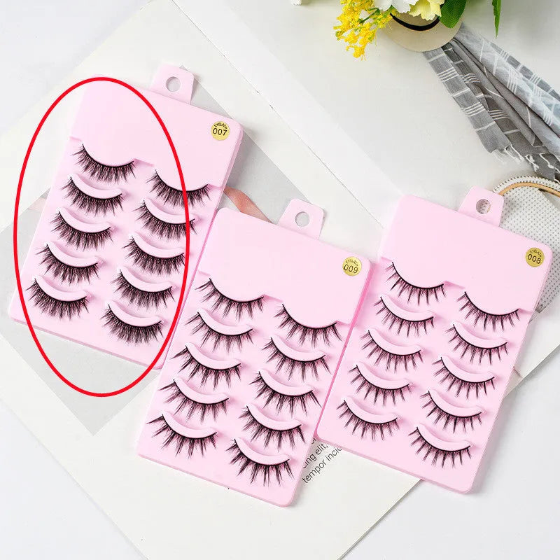 Set of manga style false eyelashes showing three wispy designs on a plastic black terrier base.