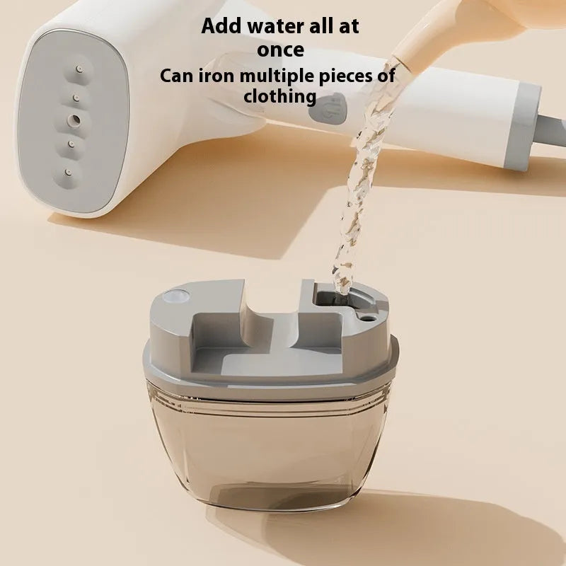 Blue and white handheld garment steamer with 1300W power rating and mechanical controls