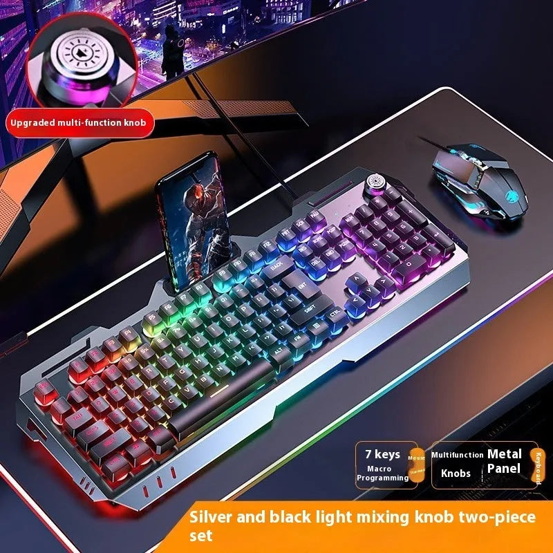 Aluminium alloy mechanical keyboard with backlit keys in gaming dimensions with optional mouse and headset