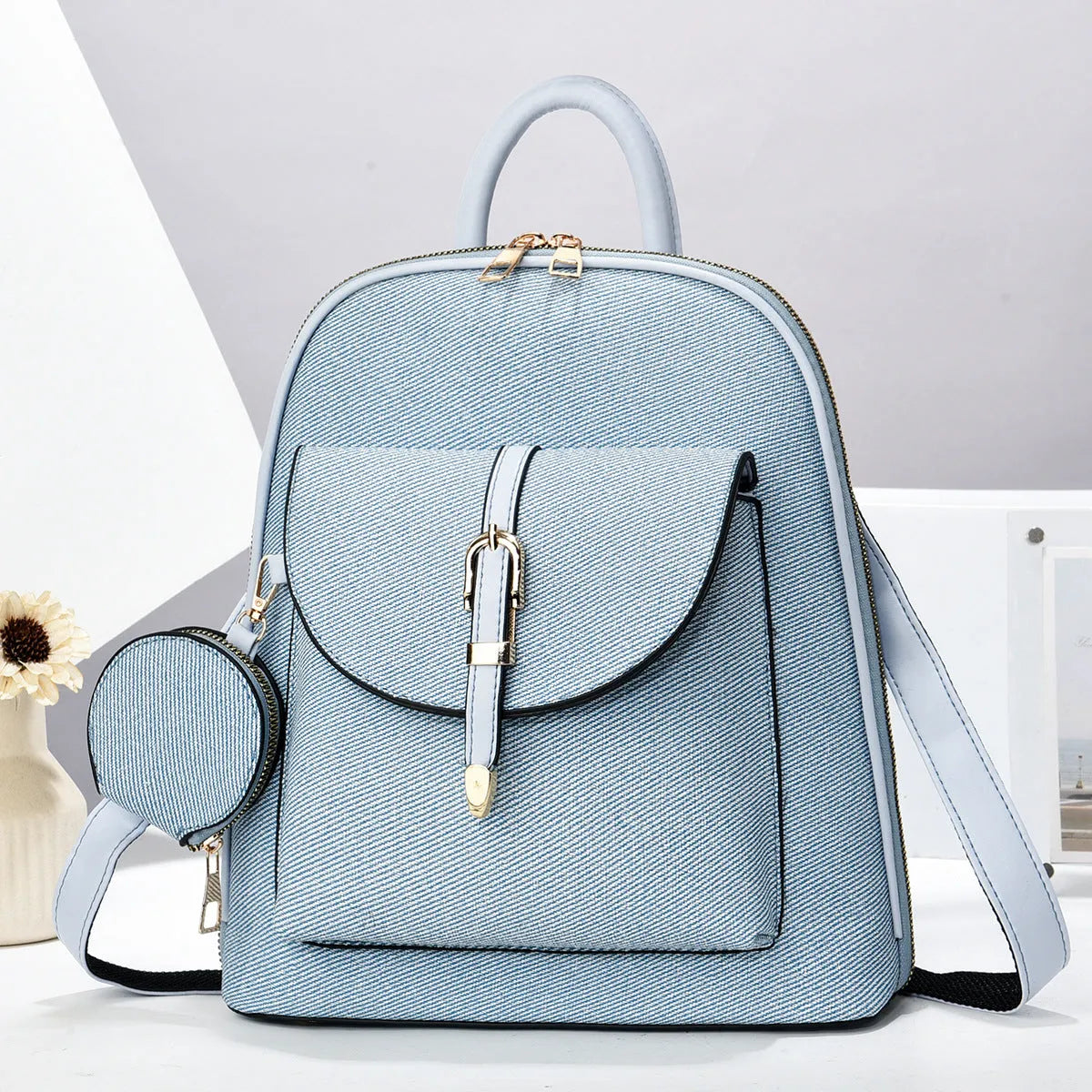 Multi-functional one-shoulder ladies travel backpack crossbody bag in PU shell shape with sandwich pocket, apricot colour, 31x28x11cm