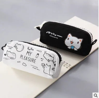 Leather corner animal pencil case in cartoon pattern with zip closure, compact storage for pens and pencils
