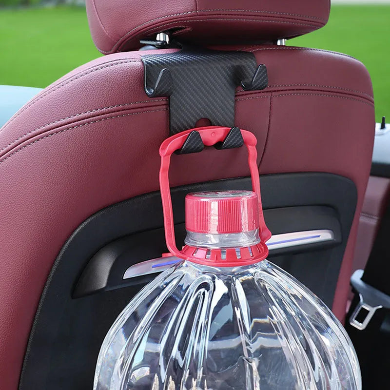 Black car multifunction hook bracket with integrated mobile phone holder for rear seat mounting
