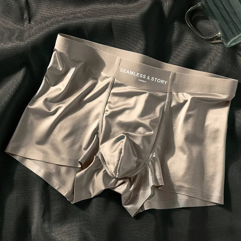 Men's ice silk underwear in multiple colours showing mid-waist design and smooth fabric texture