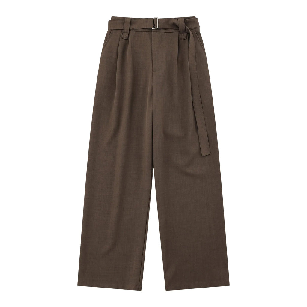 Black loose high waist wide-legged straight-leg trousers on a hanger.