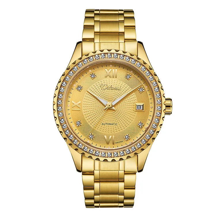 Fashionmonger men's gold and silver automatic mechanical watch with luminous hands on white and black dial.