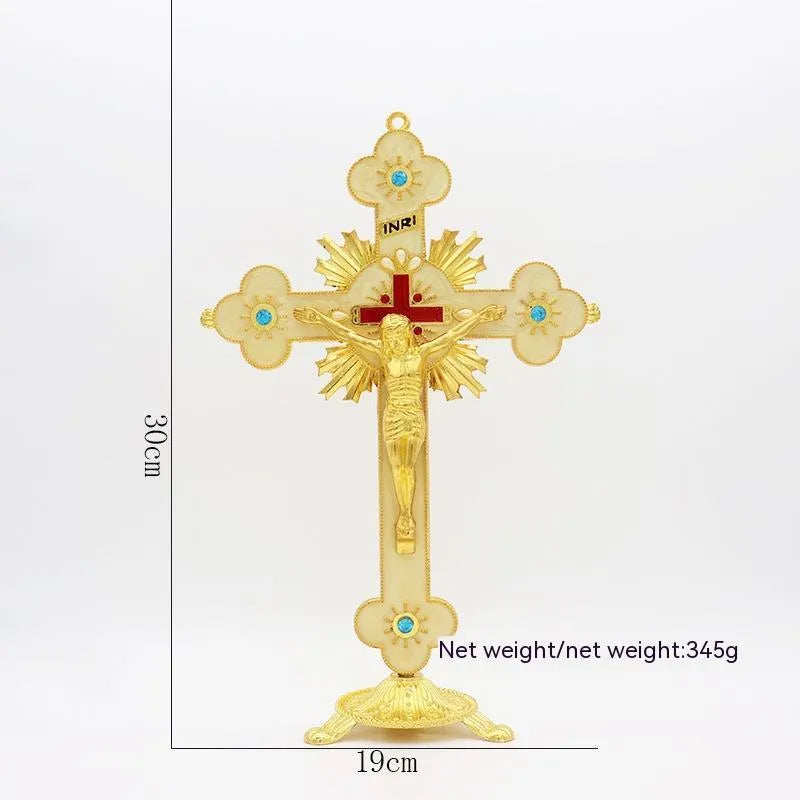 Gold geometric metal desktop ornament with European style design measuring 30cm by 19cm