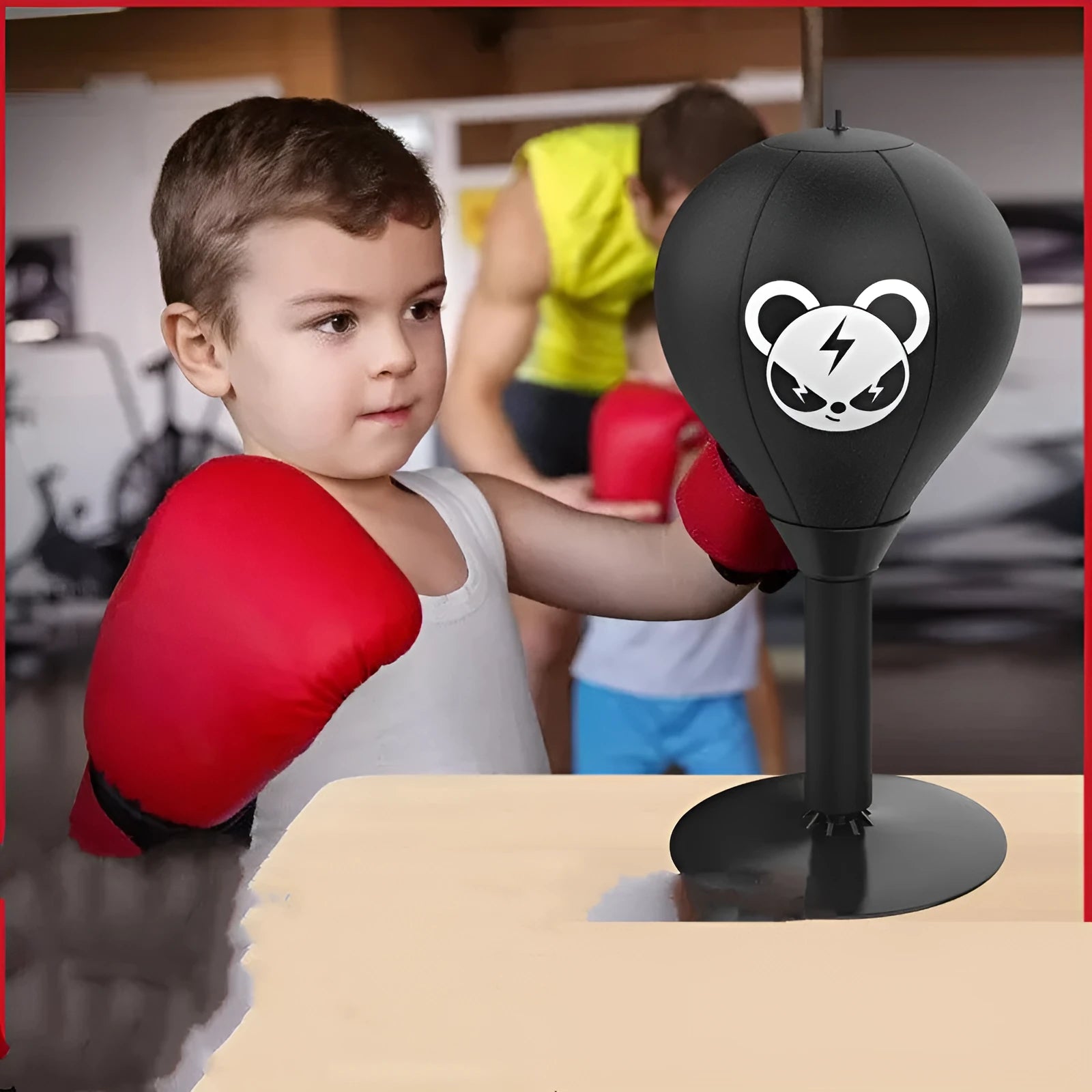 Tabletop boxing speed ball with inflatable sphere on suction cup base for desk training