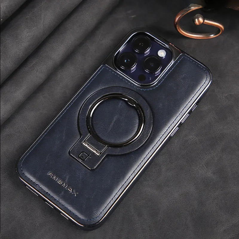 Magnetic bracket phone case imitation leather drop-resistant for iPhone 11-15 Pro Max