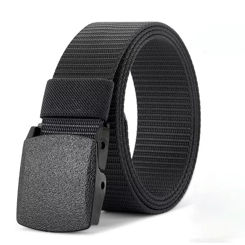 Men's nylon tactical belt 120cm with plastic buckle in black fabric strap