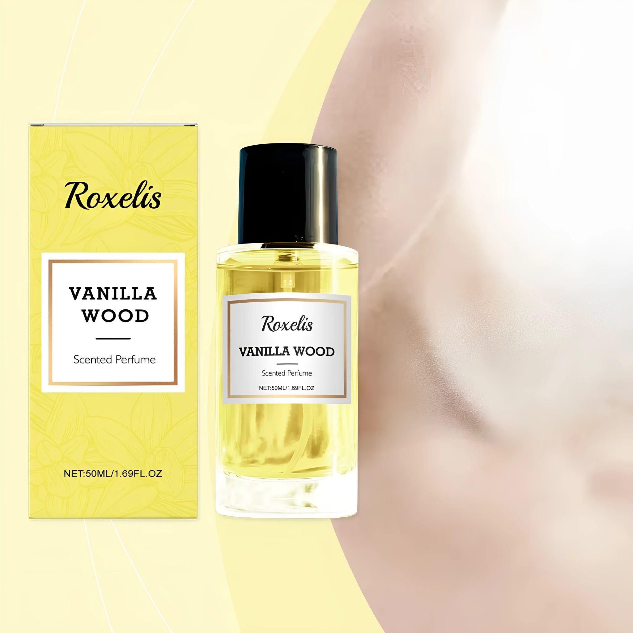 50ml eau de toilette perfume spray bottle with vanilla, ebony bark, and musk extracts