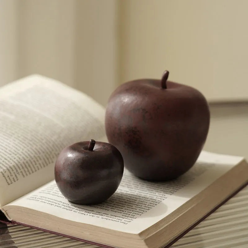 Retro Chinese style ceramic apple ornament for desktop decoration in large and small sizes.