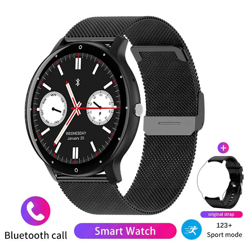 Call ZL02PRO Smart Watch in black with AMOLED screen showing heart rate data, wrist wearing pose