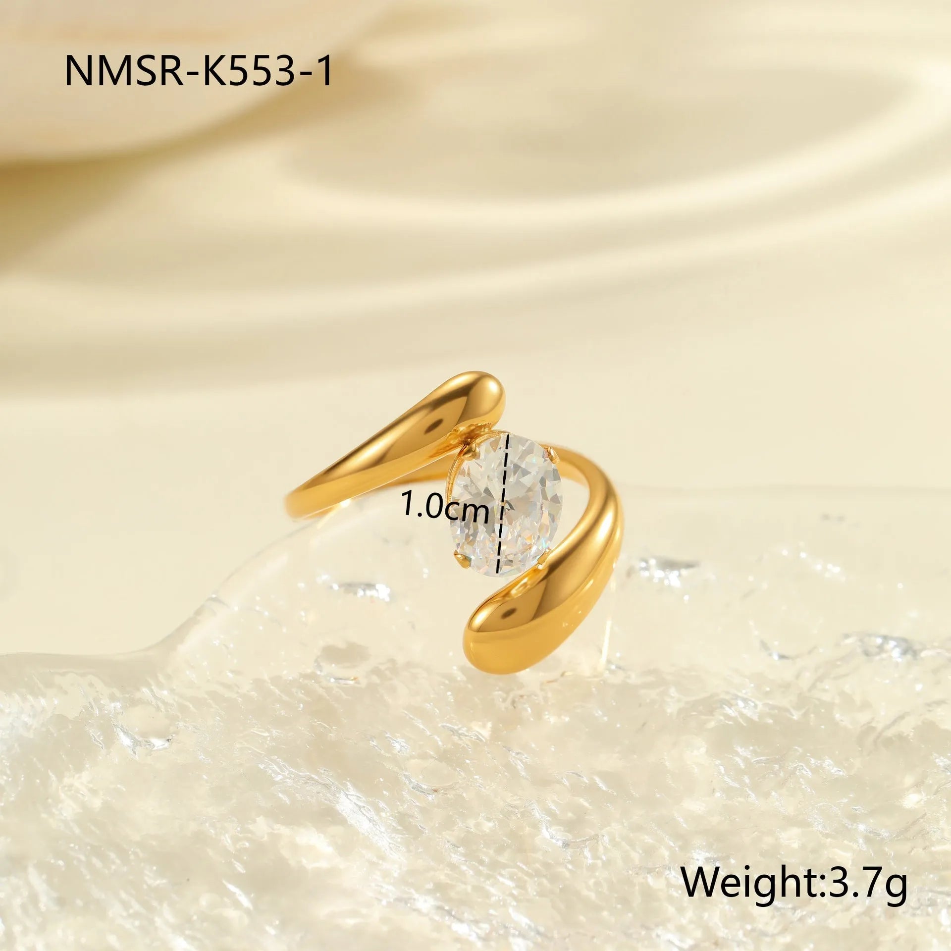 Geometric stainless steel open-mouth zircon ring for women in a silver tone.