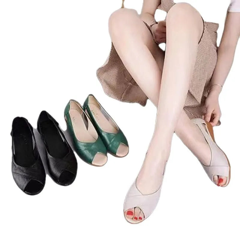 Women's casual peep toe sandals with ankle buckle and fish mouth toe design in three colour options