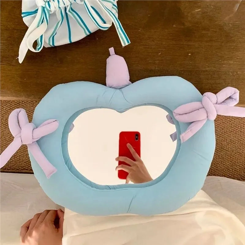 Korean-style decorative wall mirror with fabric cushion border in apple green colour