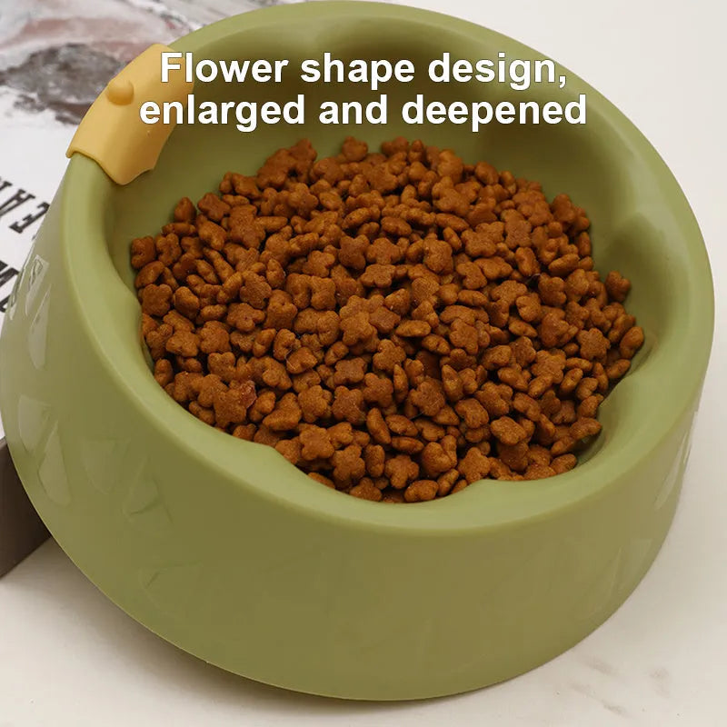Plastic double pet bowl for cats and small dogs in flower-shaped design