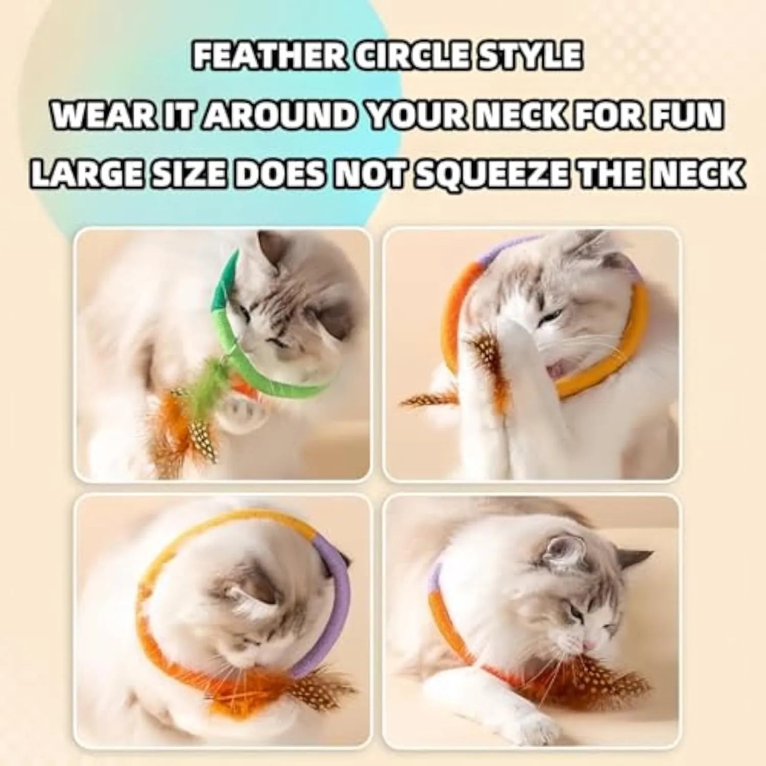 Green circular cotton rope cat toy with feathers for chewing and interactive play