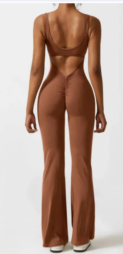 Women's milk silk seamless yoga bodysuit in mid-waist design with chest padding