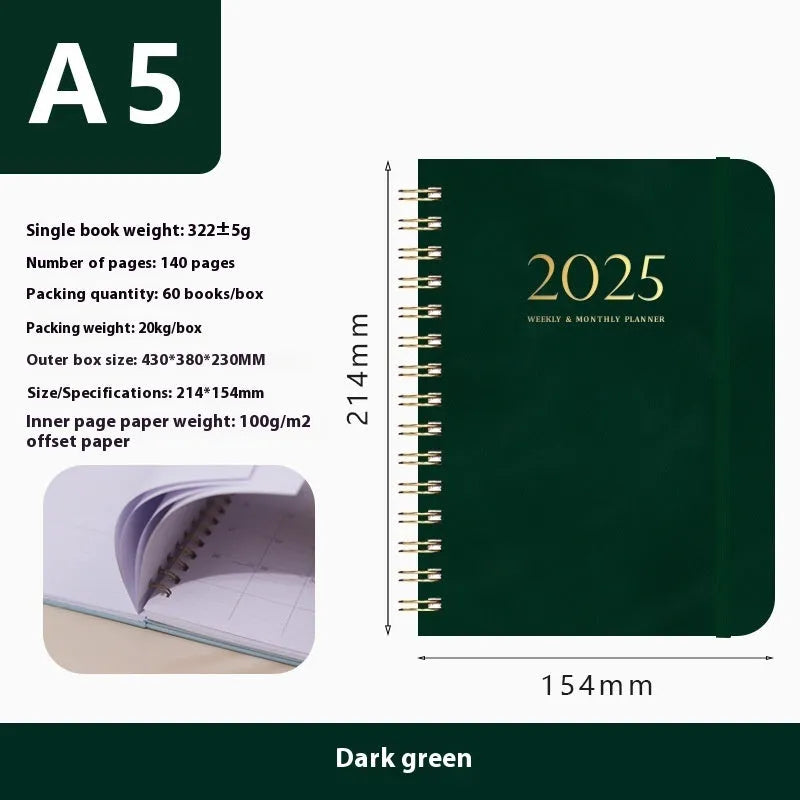 A5 size PU leather notebook with metal coil binding in a choice of solid colours.