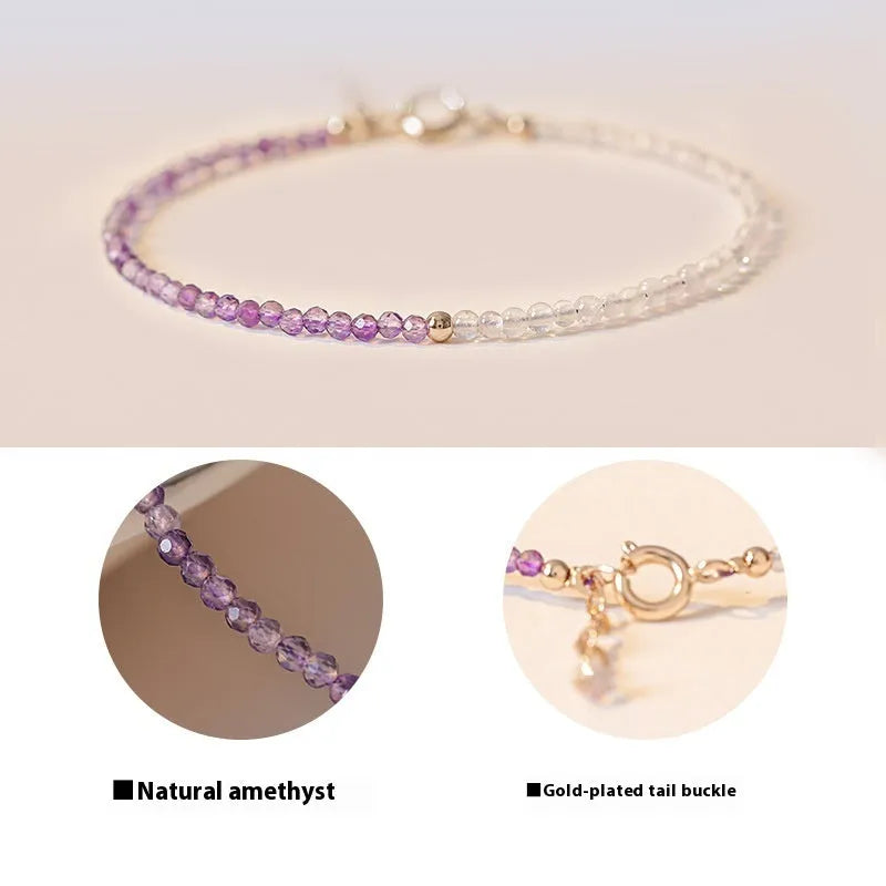 Purple crystal bracelet with 2mm beads in geometric rattan design