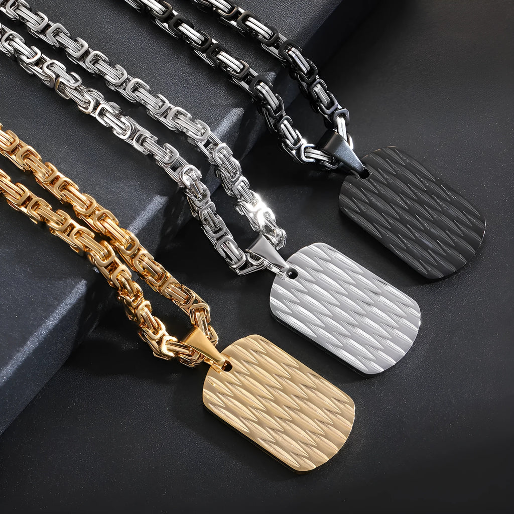 Titanium steel men's water ripple pendant necklace with geometric design and emperor chain