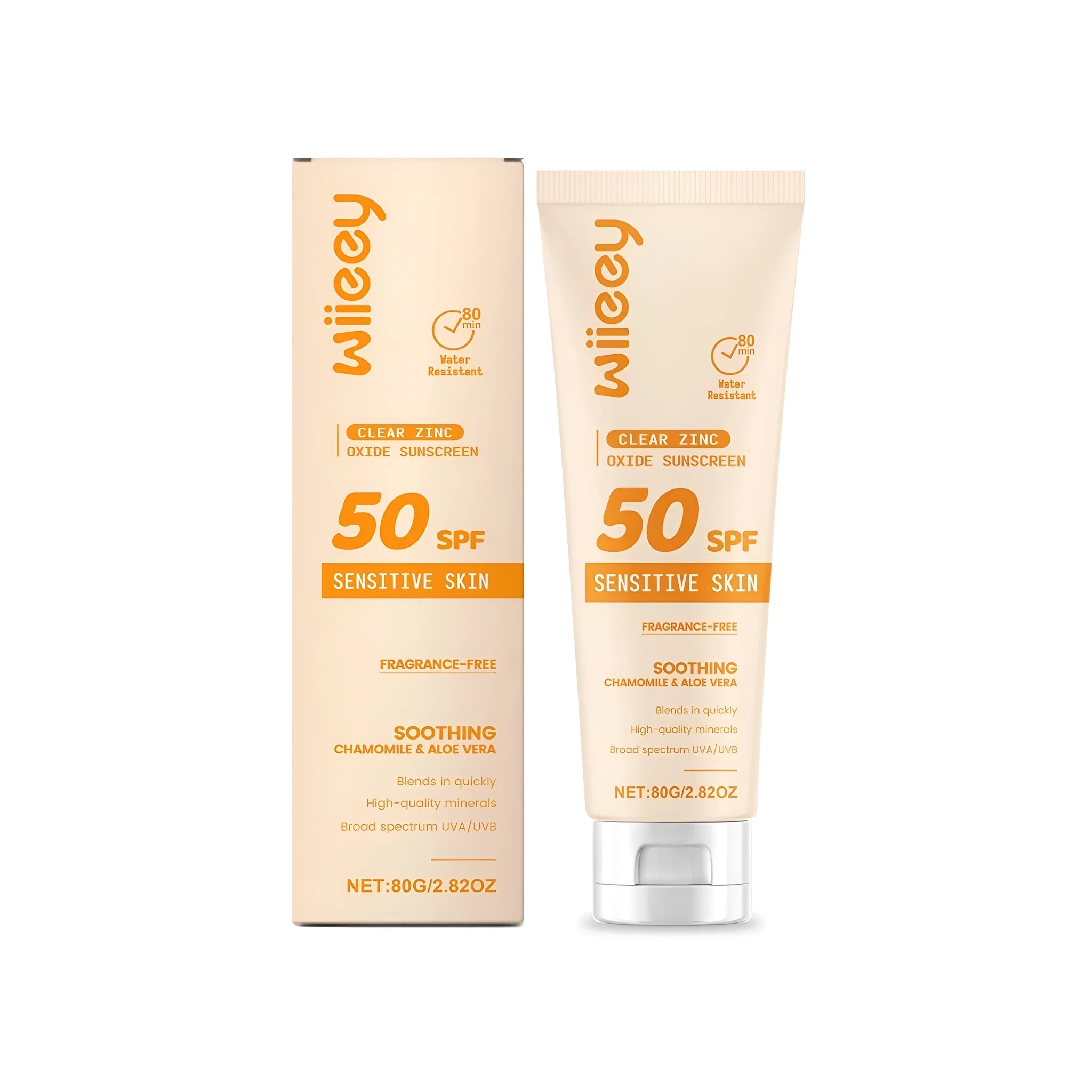 80g tube of zinc oxide mineral sunscreen with titanium dioxide and botanical extracts