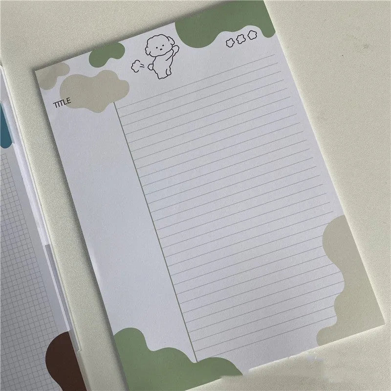 INS Wind Marshmallow Dog themed B5 sticky note paper pad in open pack showing sheets.