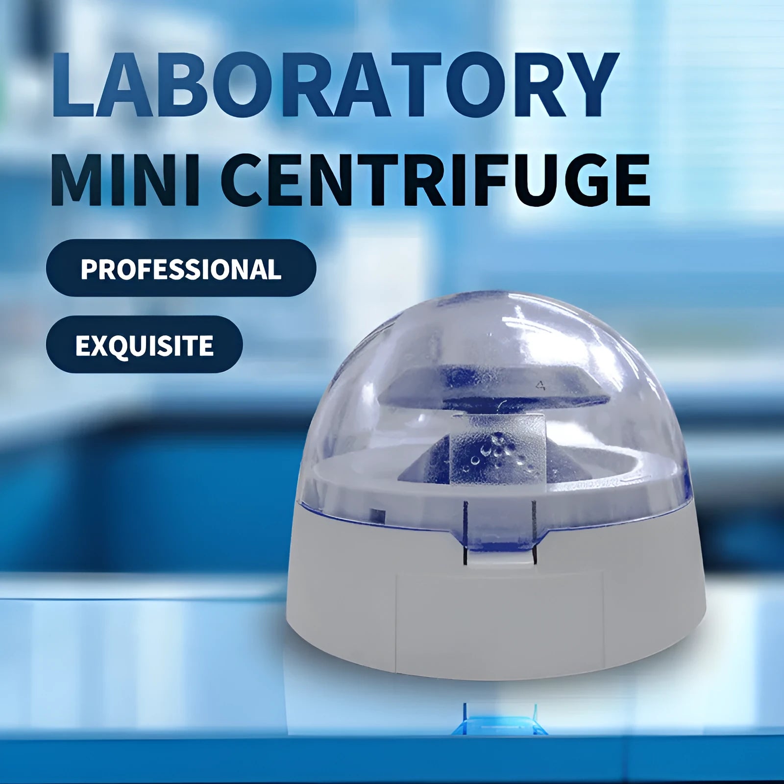 Mini laboratory centrifuge with 7000 RPM speed and compact dimensions