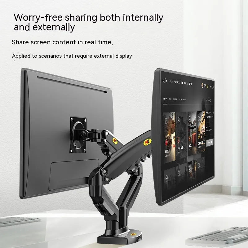 Dual screen monitor bracket with height adjustment for VESA 75-100mm compatible displays