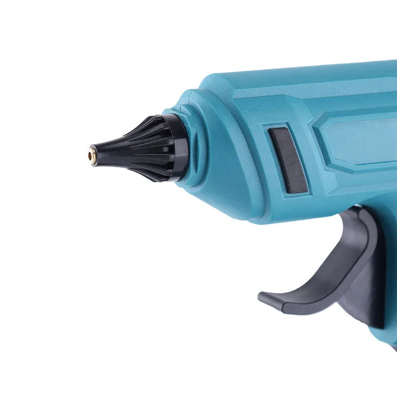 Cordless hot melt glue gun with two lithium batteries and pack of 11mm glue sticks