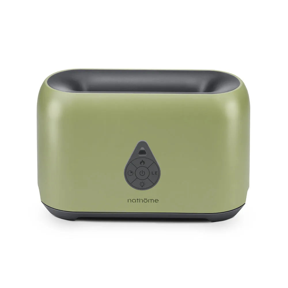 Mini remote control flame diffuser air humidifier in white with USB cable, round plastic shape