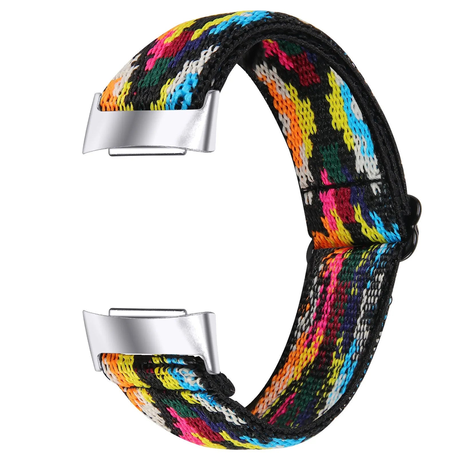 Printed elastic replacement watch strap for Fitbit Charge 6 in assorted colours on a white background