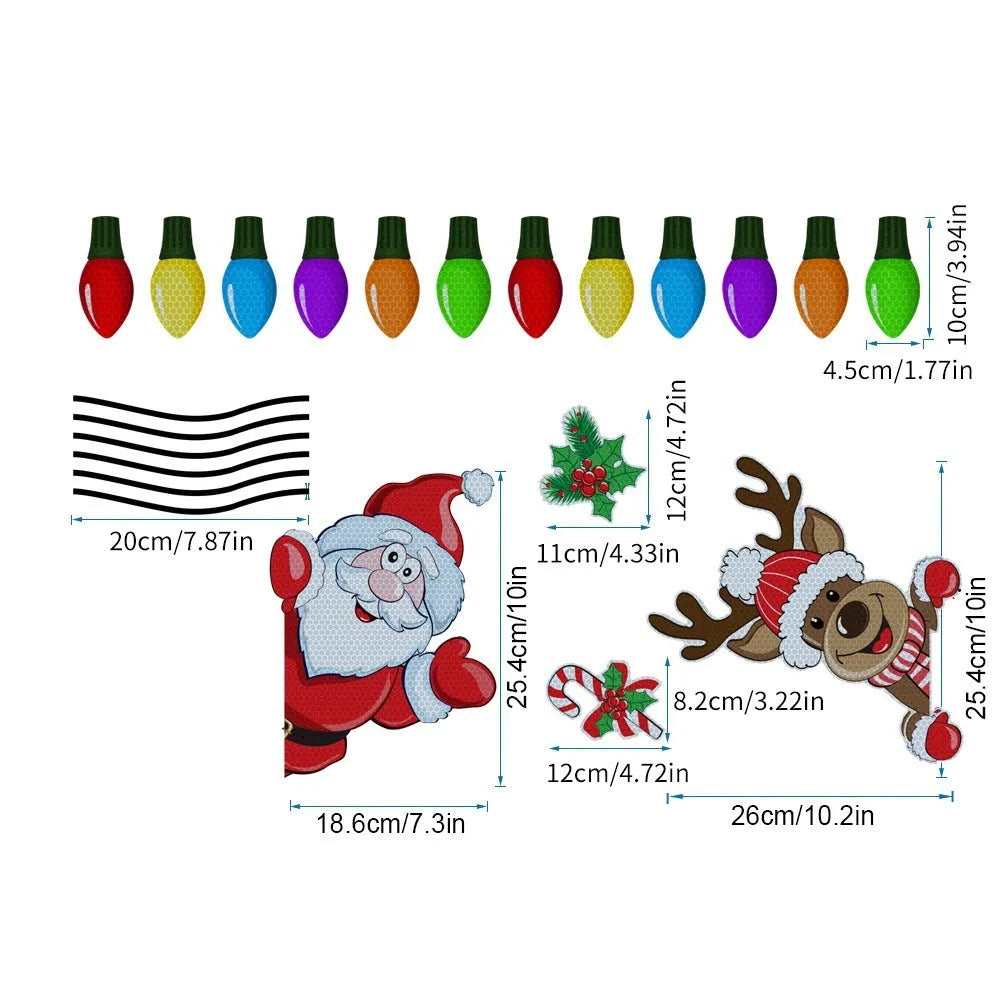 Medium-sized reflective cartoon Christmas elk sticker with magnetic backing.