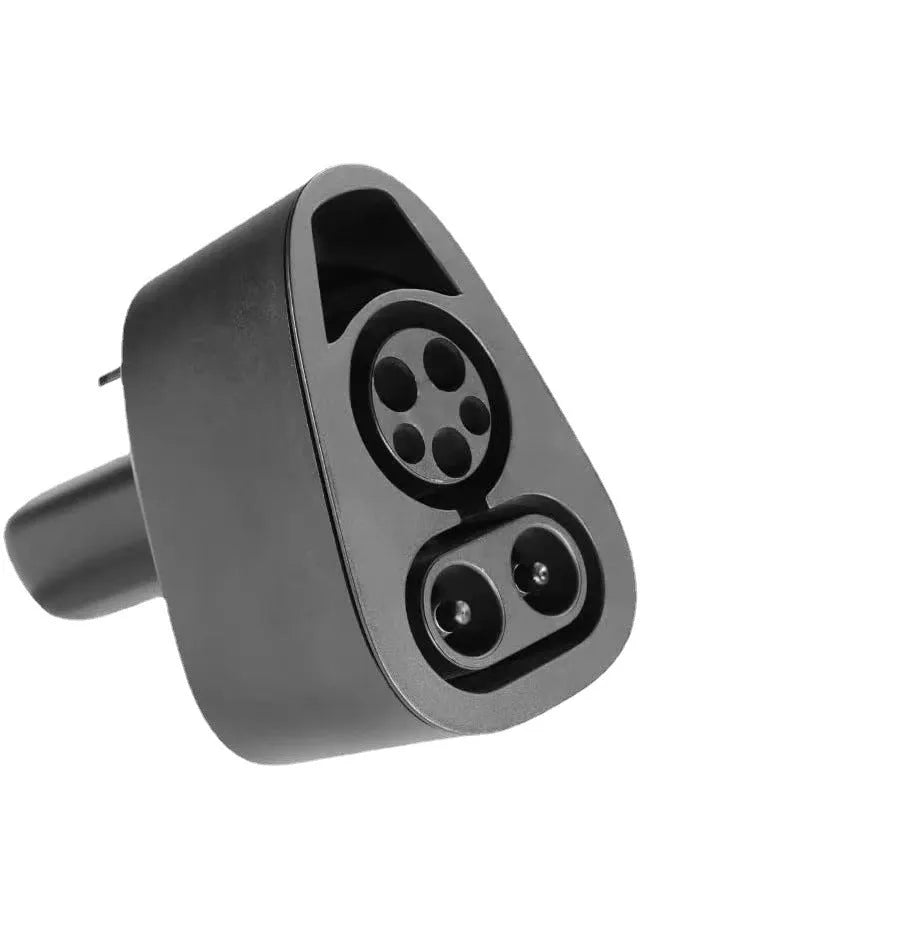 Black Tesla charging plug conversion adapter with PC+nylon shell.