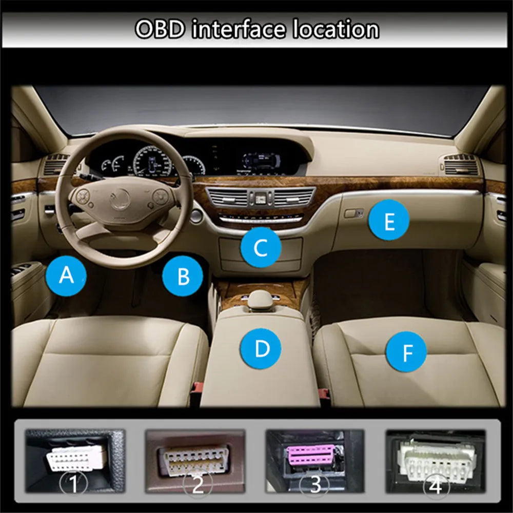 X1 model OBD automotive scan tool with LED display, metal housing, power cord, and English manual.