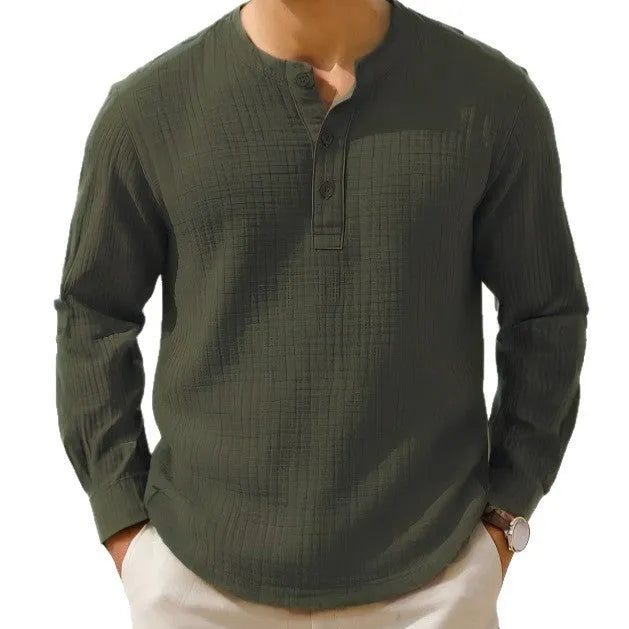 Men's slim fit long sleeve linen blend shirt with 3/4 sleeves in multiple colour options