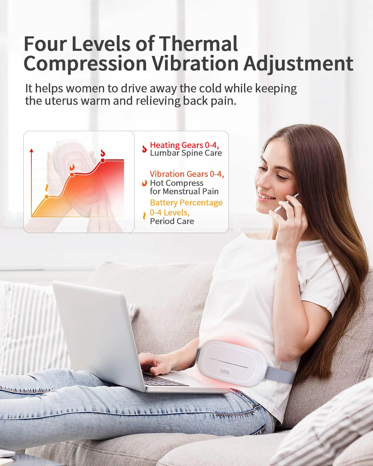 White uterine warming device with electric heating for menstrual comfort