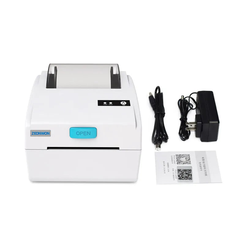White thermal label printer with Bluetooth and USB connectivity for shipping or barcode labels.
