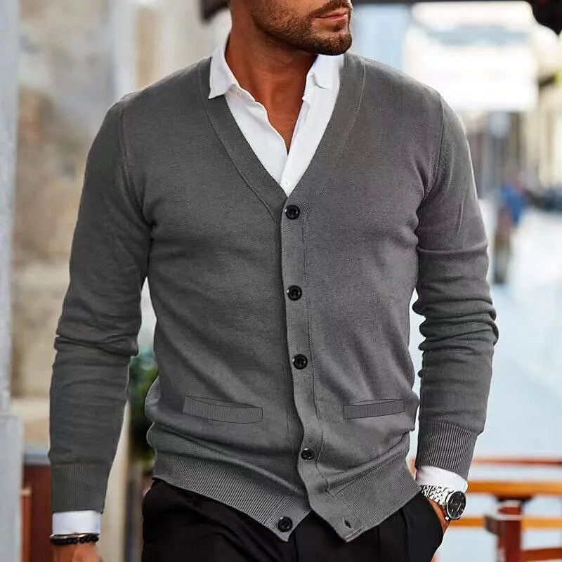 Men's slim fit acrylic cardigan sweater coat in wine red colour with long sleeves